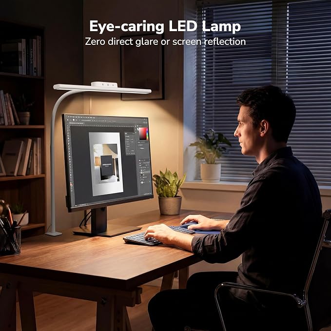 Lepro Desk Lamp with Clamp, Led Clip on Desk Lights for Home Office, White | 11W 750LM Eye Caring Task Light, 25 Lighting Modes, Flexible Gooseneck, Architect Lamp for Monitor, Workbench, Draft, Crafts - Image 3