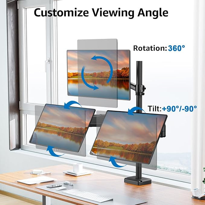 Triple Monitor Mount Fits Max 32" Computer Screen, Holds up to 17.6lbs Each Arm, 3 Monitor Desk Mount, Triple Stand with Tilt Swivel Rotation, VESA Mount 75/100mm - Image 3