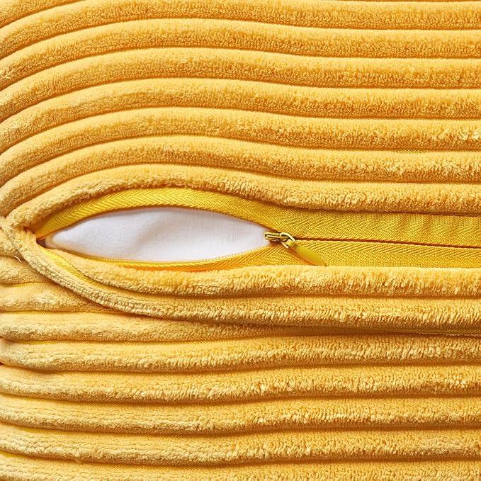 MIULEE Golden Yellow Corduroy Pillow Covers 18x18 Inch with Splicing Set of 2 Soft Boho Striped Pillow Covers Broadside Decorative Textured Summer Pillowcases for Couch Cushion Bed Livingroom - Image 3