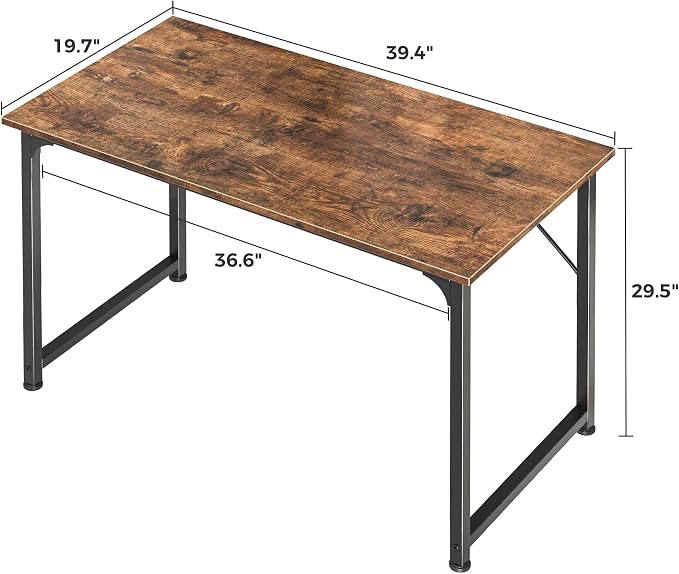 Huuger Computer Desk, 40 Inch Office Desk, Gaming Desk with Storage, Writing Desk Work Desk for Home Office, Study, Modern Simple Desk, Large Legroom, Metal Frame, Rustic Brown - Image 3