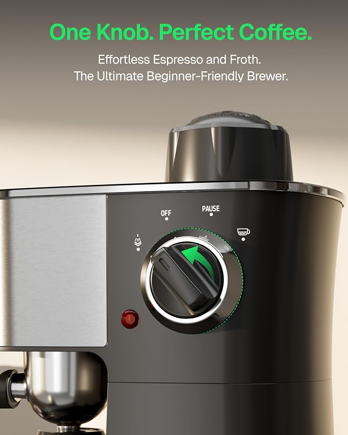 HBN Espresso Machine, 3.5Bar Cappuccino & Latte Maker, 2-4 Cup Stainless Steel Coffee Machine with Milk Frother, 800W Espresso Machine Maker with Steamer, Compact Coffee Maker for Home and Office - Image 3