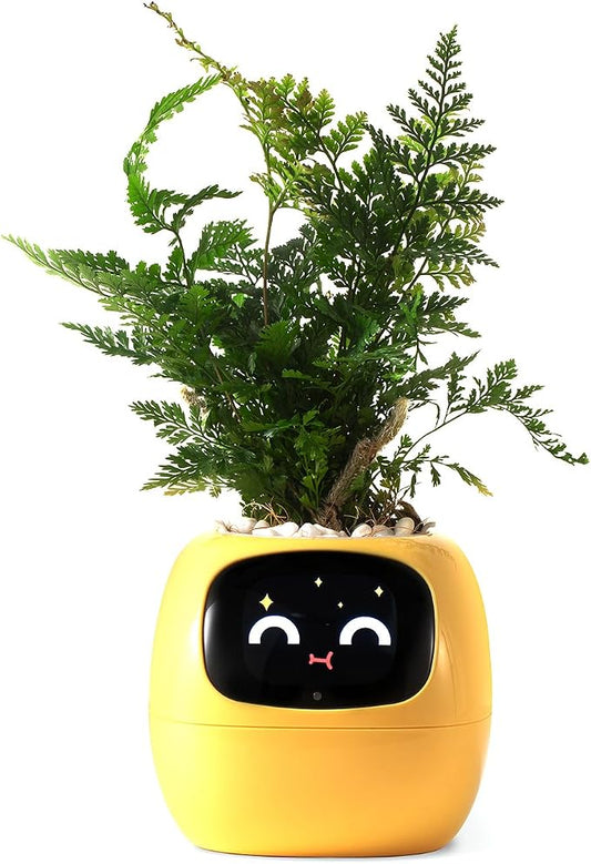 PLANTSIO Smart pet Planter Robot Guidance on Plant Care with Emojis, Adorable Plant Companion with Rich Gesture Interaction, Neat Desk Setup Gift (Yellow) by PlantsIO