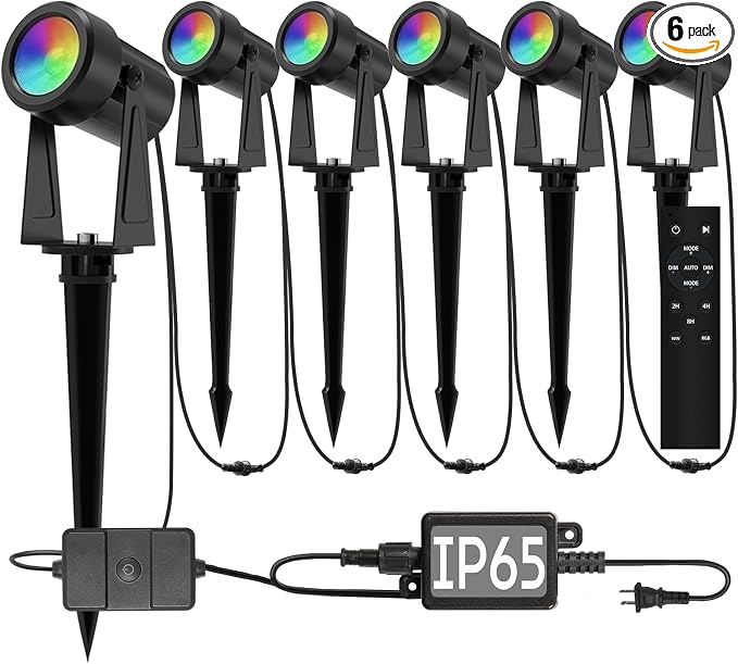SUNTHIN Outdoor Landscape Lighting with Remote, RGBW Color Changing Spot Uplights, 6 Pack by SUNTHIN
