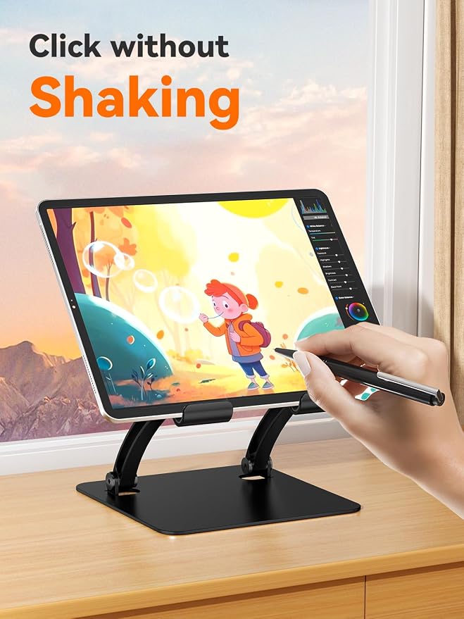 tounee Tablet Holder Stand, Dual Rod Adjustable Aluminum Desktop Stand, Compatible with 4.7-16.9" iPads, Surface Tablets, Portable Monitor, Kindle and More (Black) - Image 3