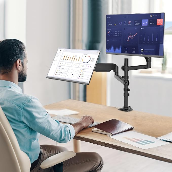 WALI Dual Monitor Mount, 13-33 Inch Adjustable Dual Monitor Arm for Desk Holds Max 19.8 lbs Screens, Swivel Vesa Bracket with C Clamp, Grommet Mounting, Monitor Arms for 2 Monitors (GSDM002) - Image 8