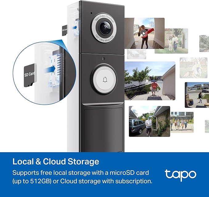 Tapo 2K+ Wired or Battery Powered Smart Video Doorbell with Chime - 180° Field of View, Person/Vehicle/Package Detection, Ring Call, 2-Way Audio, Subscription-Free Local Storage or Optional Cloud,D225 - Image 6