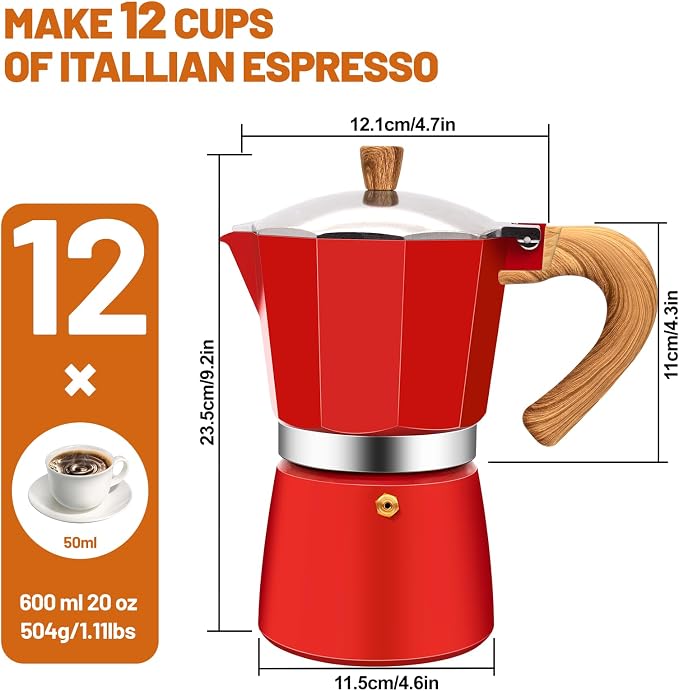 12 Cup Aluminum Espresso Stovetop Moka Pot Express Coffee Maker Percolator Italian Classic Mocha Coffee Machine for Italian and Cuban Cafe Brewing for Home & Camping 600ml 20oz - Image 2