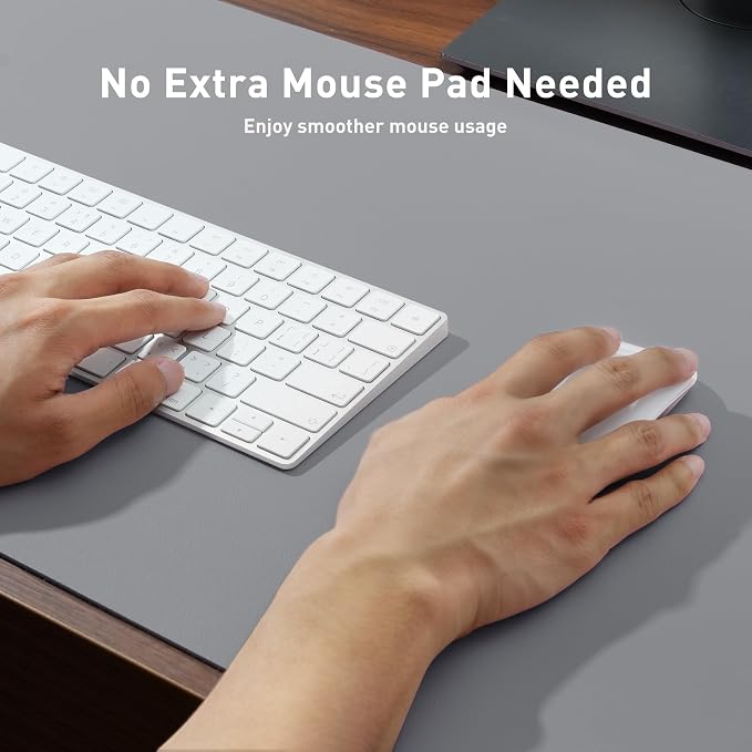Aothia Leather Desk Pad Protector, Mouse Pad, Office Desk Mat, Non-Slip PU Leather Desk Blotter, Laptop Desk Pad, Waterproof Desk Writing Pad for Office and Home (48"x17", Light Grey) - Image 4