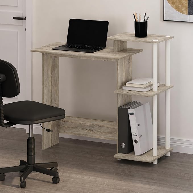 Furinno Efficient 29-Inch Oak Computer Desk with Side Shelves, Gaming Desk with 3 Open Shelves, Home Office Desk, for Home Office, Study Room, Dorm, Bedroom, Light Oak by Furinno-FitsYourSpaceFitsYourBudget