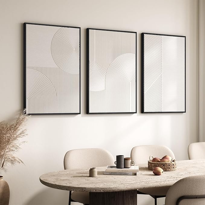 Large Framed 3D Textured Abstract Wall Art for Living Room, 3 Piece Modern White Geometric Pictures Wall Decor, Minimalist Line Paintings for Bedroom Dining Room Hallway Office 24x36 In - Image 5