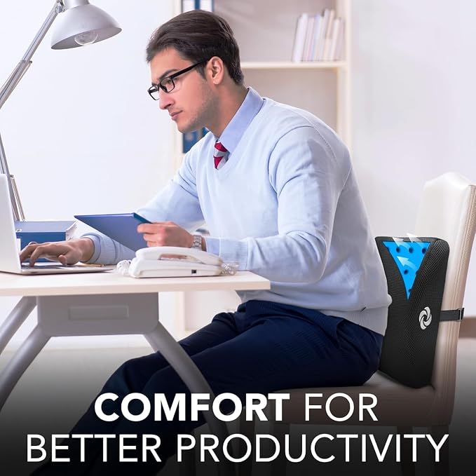 Samsonite Memory Foam Lumbar Support Pillow for Office Chair, Gaming Chair & Car Seat Automotive Use, Home Office Essentials for Sitting Comfort and Posture Relief Back Support, Black with Cooling Gel - Image 2