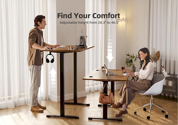 YDN 55 x 24 Inch Rustic Brown Electric Standing Desk | Adjustable Height, Sit Stand, Cable Management, Ergonomic, Home Office - Image 6