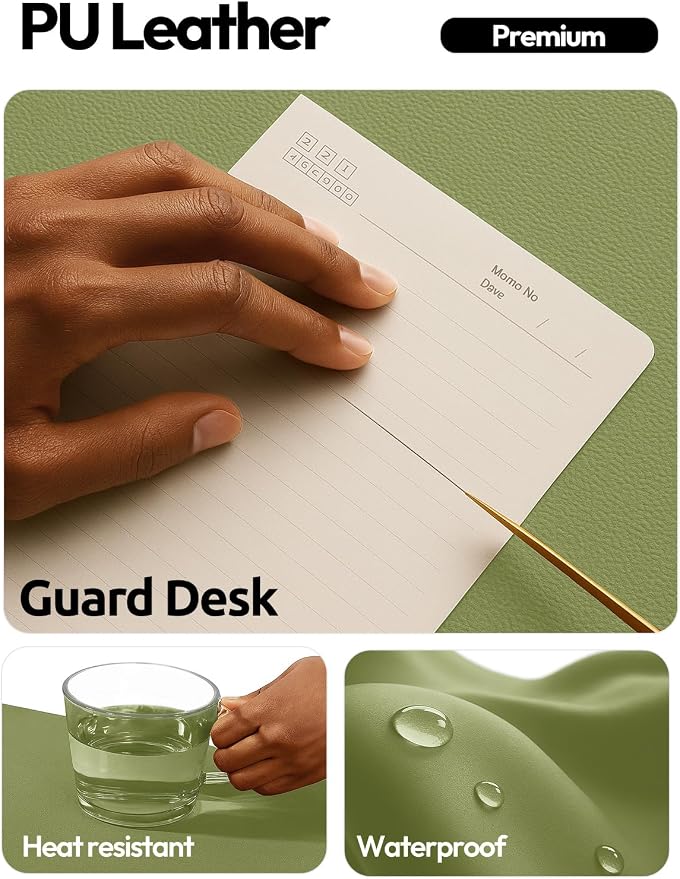 YSAGi Leather Desk Protector, Office Mat, Large Mouse Mat, Non-Slip PU Leather Blotter, Laptop Desk Mat, Waterproof Writing Pad for Office and Home(Green, 40" x 24") - Image 3