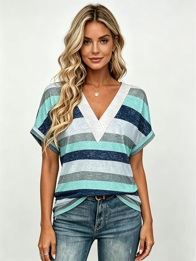 T Shirts Short Sleeve V Neck Tees Womens Tops Beach Vacation Fashion Clothes 2026 Casual Summer Spring Fall Outfits - Image 2