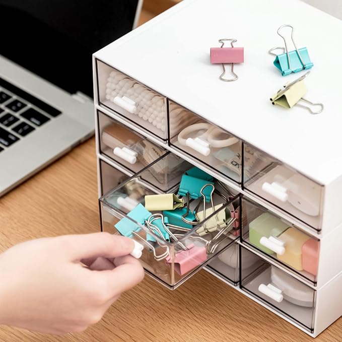 Desk Organizer-Stackable Storage Drawers, Plastic Compact Desk Storage Box Perfect for Collection Small Item/Cosmetic Office Organizer - 3 drawers (White) - Image 5