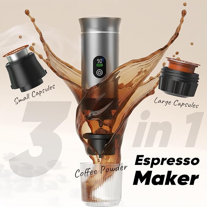 Portable Self-Heating Espresso Maker for Ground Coffee and Capsules | Rechargeable 80 ml travel coffee machine for camping, road trips and car use - Image 4