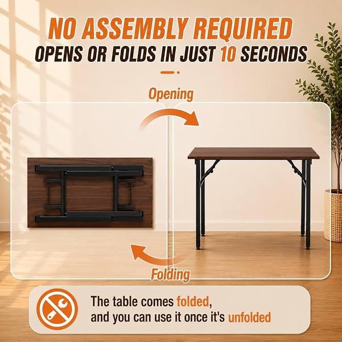 Folding Table Computer Desk - 43.3" No Assembly Folding Desk Design and Foldable Office Desk, Small Desk for Bedroom, Compact Storage Portable Use for Dorm and RV Small Space, Dark Walnut - Image 4