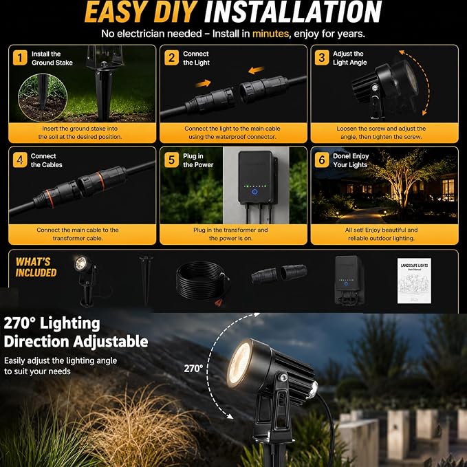 rosykite Smart RGBW Landscape Lighting Kit, WiFi & Bluetooth Outdoor Lights with Transformer, App/Remote/Controller Control, Color Changing Low Voltage Garden Lights for Yard Pathway Patio (6 Pack) - Image 8