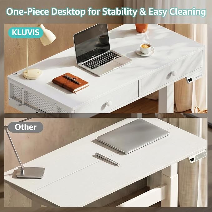 KLUVIS White Electric Standing Desk with Drawers, 39 Inch Small Adjustable Desk with Storage, Sit Stand Computer Study Writing Desks for Small Space Home Office, Stand Up Work Desks for Walking Pad - Image 4