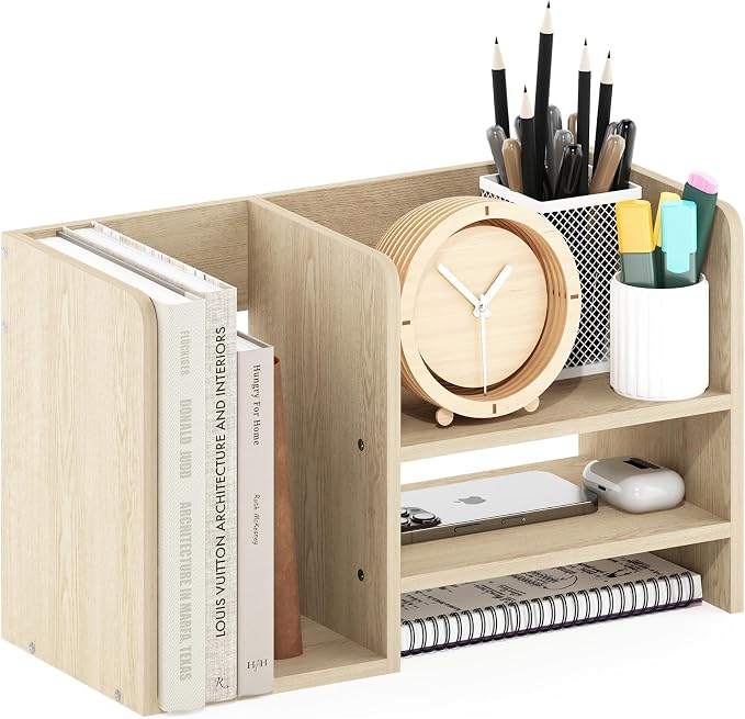 Furinno Hermite Wood Desktop Book and Home Office Supplies Storage Organizer, Bauhaus Oak by Furinno-FitsYourSpaceFitsYourBudget