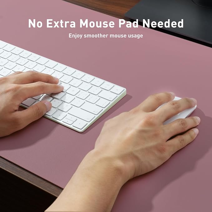 Aothia Faux Leather Desk Mat - Non-Slip PU Leather Desk Blotter, Waterproof Writing Surface, Large Desk Pad for Office & Home (Dark Pink, 55" x 17") - Image 4