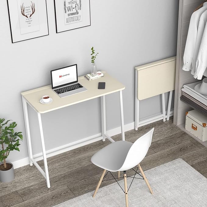 WOHOMO Folding Desk, 39.4" Foldable Computer Table for Small Spaces, Oak | Easy Assembly and Fold, Sturdy Home office desks for Study Bedroom Dorm Space Saving Writing Work Apartment - Image 2
