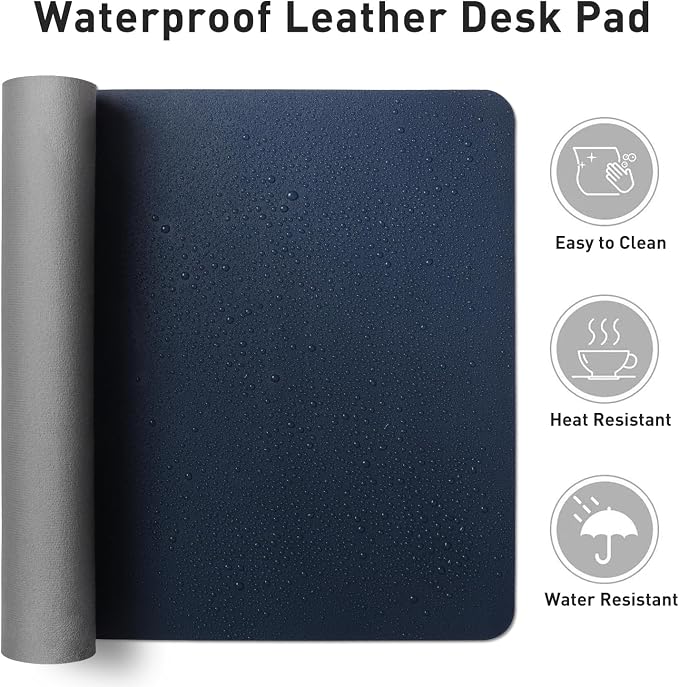 Aothia Leather Desk Pad Protector, Mouse Pad, Office Desk Mat, Non-Slip PU Leather Desk Blotter, Laptop Desk Pad, Waterproof Desk Writing Pad for Office and Home (48"x17", Dark Blue) - Image 7