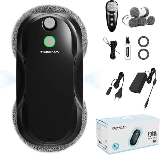 Tosima W5 Window Cleaning Robot, 6400Pa Max Adaptive Suction, Auto-Spray Smart Window Cleaner with Triple Safety System, Intelligent Navigation, Remote Control, for All Smooth Surfaces, Black by Tosima