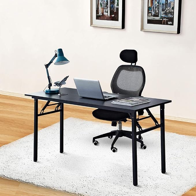 Need Home Office Desk - 62 Inches Large Computer Desk Sturdy Black Table Foldable Desk Gaming Computer Table No Assembly Required AC5CB 62inch | Black Frame Writing Gaming Work Table/Foldable Home Office Desk/Sewing Table, No Assembly Required - Image 3