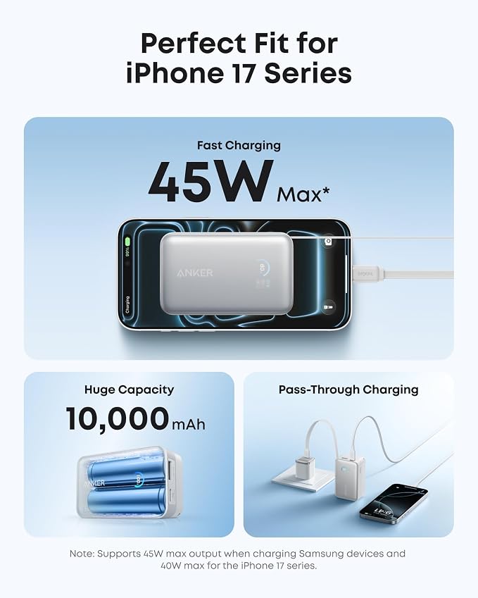 Anker Nano Power Bank, 45W 10,000mAh Portable Charger, iPhone Battery Pack | Built-In Retractable USB-C Cable, for iPhone 17 / 16 Series, iPad, Galaxy, Pixel, and More, Compact Travel Design - Image 3