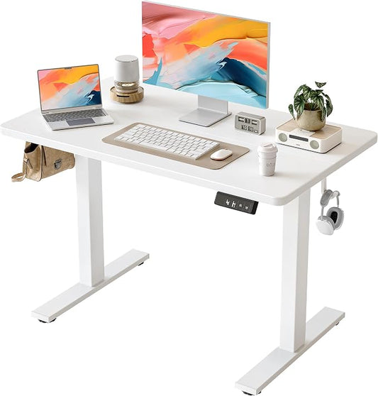 TIQLAB Height Adjustable Electric Standing Desk, 40 x 24 inch, Sit Stand Up Desk, Splice Board, Computer Home Office Desk, White Top by TIQLAB