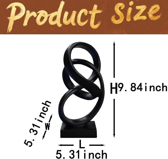 10" Modern Abstract Ribbon Decorative Sculpture, Knot Sculptures,Home Decor,Coffee Table Statues,Dining Living Room Desk Decor（Black） - Image 5