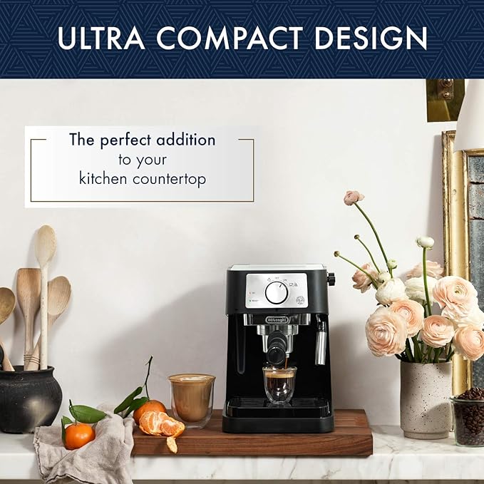De'Longhi Stilosa Compact Manual Espresso Machine, Manual Milk Frother | #1 Worldwide Espresso Machine Maker, 15 Bar Pump Pressure, Stainless Steel Boiler, Frother, Compact Design - Image 2