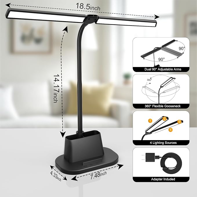 Desk Lamp with USB-C Charging Port and Organizer Base, LED Desk Light with Pen Holder, Phone Stand, 25 Lighting Modes, Flexible Gooseneck Touch Lamp for Home Office, Study Desk, College Dorm Room - Image 4