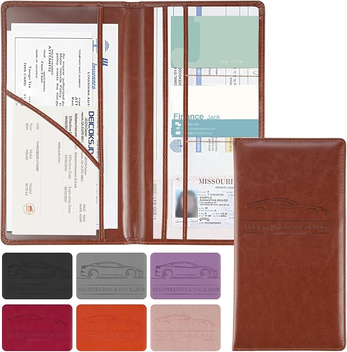 JUSTTOP 2Pack Car Registration and Insurance Holder,Car Document Holder for Cards License with Magnetic Shut,Vehicle Glove Box Car Organizer for Documents, Cards, License(Brown) - Image 2