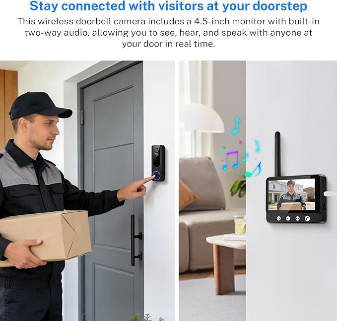 Wireless Doorbell Camera Video Monitor with Display 4.5" Screen Indoor Visual Base Station, Two Way Talk, Smart AI Motion Detection, Night Vision, Cloud Storage. - Image 8