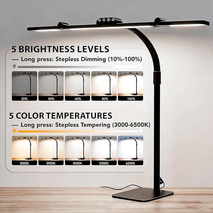 LED Desk Lamp for Home Office with Base, 28.2" Adjustable Gooseneck Swing Arm Ultra Bright Desk Light, Dimmable Architect Table lamp for Desktop Computer Light, Reading, Study, Workbench - Image 5
