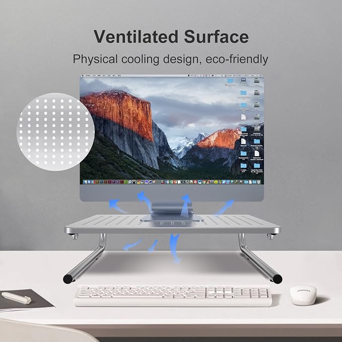 suptek Monitor Stand Riser,Computer Monitor Laptop Stand Riser for Desk,Vented Metal Platform Monitor Stand,4 inches Height Underneath Storage for Office,School Supplies(MST004S) - Image 2