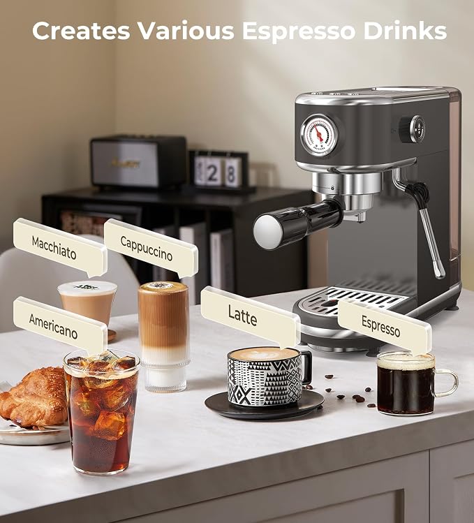 atatix 20 Bar Espresso Machine with Milk Frother, Compact Espresso Maker | Stainless Steel Coffee Machine with Precise Temp Control, 44oz Removable Water Tank for Latte, Cappuccino, Dark Grey - Image 2