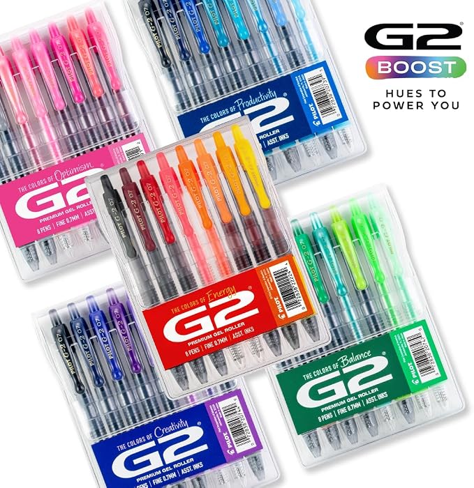 Pilot G2 Premium Gel Roller Pens, G2 Boost Red Pens Pack, The Colors of Energy, 8 Pack Pouch, Fine Point 0.7 mm, Assorted - Image 7