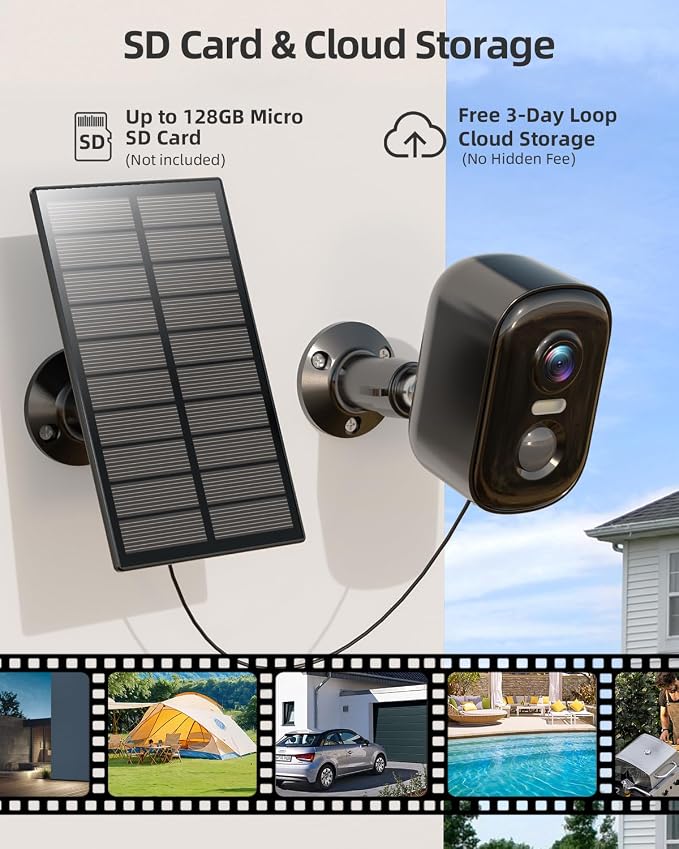 MISECU Solar Camera Outdoor Wireless, 2K Battery Powered WiFi Cameras for Home Security, Solar Powered Security Camera with AI Motion Detection, Color Night Vision, Two-Way Talk, IP66 Weatherproof - Image 7