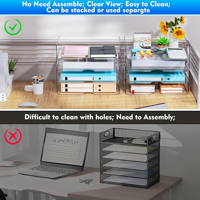 Vivihomety Paper Organizer Letter Tray, 4-Pack Acrylic File Organizer, Clear - Image 3