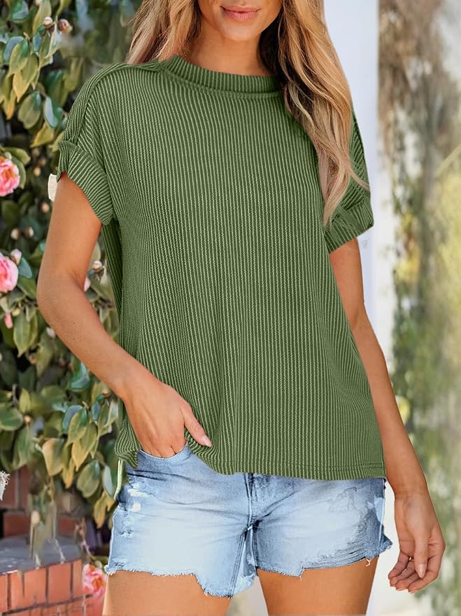 ANRABESS Womens Short Sleeve Crewneck Shirts Ribbed Knit High Low Hem T Shirt 2026 Summer Spring Casual Tops Trendy Clothes - Image 2