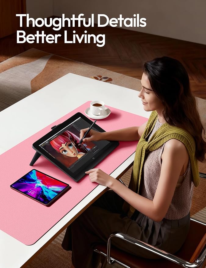 YSAGi Leather Desk Protector, Office Mat, Large Mouse Mat, Non-Slip PU Leather Blotter, Laptop Desk Mat, Waterproof Writing Pad for Office and Home(Pink, 42" x 17.2") - Image 4