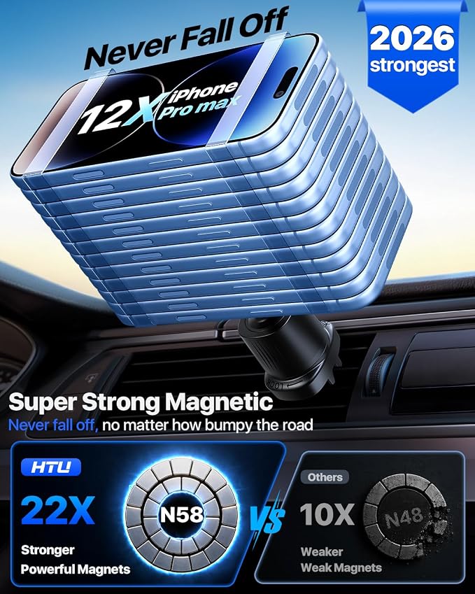 HTU 2026 Upgraded for Magsafe Car Mount [80LBS Strongest Suction & Military-Grade] Powerful Magnetic Cell Phone Holder for Car Dashboard Windshield for iPhone 17 16 15 14 Pro Max Mini,Black - Image 3