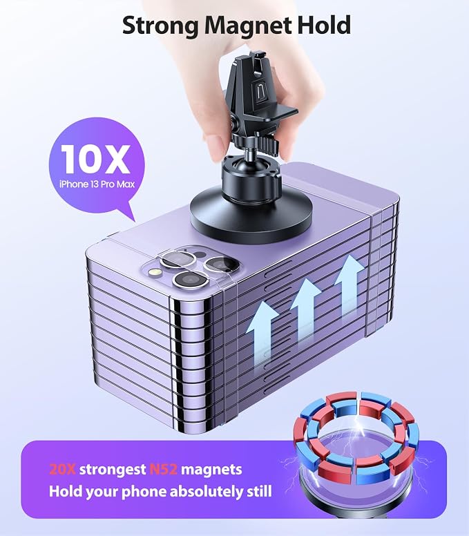 VICSEED for MagSafe Car Mount [Upgraded Strongest Magnet Power] Magnetic Phone Holder for Car Vent 360 Adjustable Magnetic Phone Mount for iPhone 17 Pro Max 16 15 14 13 12 Plus Mini, Purple - Image 3