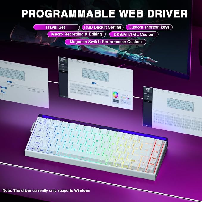 AULA Hero 68 HE 60% Gaming Keyboard Wired, Hall Effect Magnetic Switch Keyboard with 8K Hz Polling Rate, Side Printed PBT Keycaps, RGB Backlit Light Box, Customizable Web Software for PC/Mac Gamers - Image 7