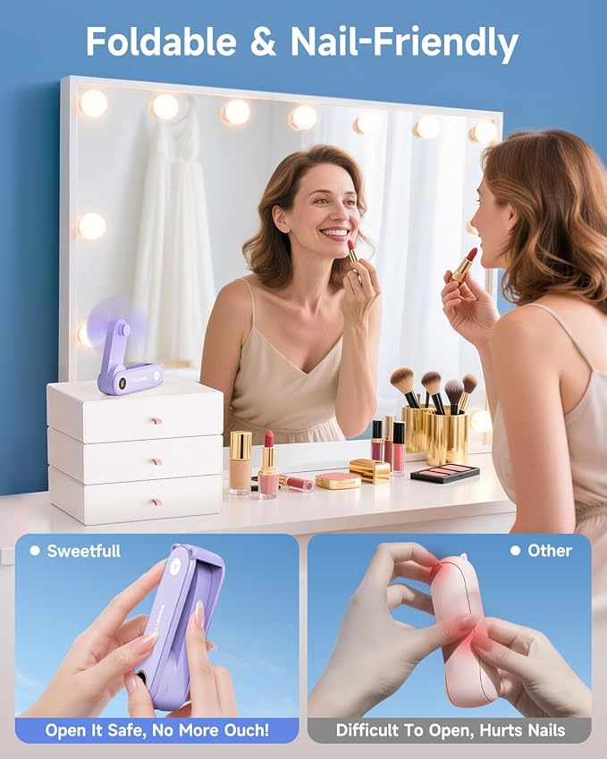 SWEETFULL Portable Handheld Mini Fan with LED Display, 3-in-1 Personal Foldable USB Rechargeable Hand Held Fan & Flashlight for Travel, Lash Eyelash, Cute Small Pocket for Women, Girls - Image 6