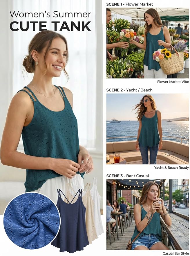 ATHMILE Women's Tank Tops Sleeveless Summer Top Spaghetti Strap Spring Shirt Loose Fit Beach Vacation 2026 Casual - Image 4