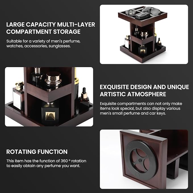 EXIN DECHEN Cologne Organizer for Men,Birthday Gifts for Men,Walnut Color | Easy Installation,360° Rotating,Boyfriend Husband Dad Gift Ideas,Mens Accessories for Desk,Bathroom Countertop,Vanity,Dresser - Image 3